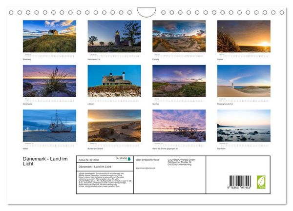 Produktbild: D&auml;nemark - Land im Licht (Wandkalender 2026 DIN A4 quer), CALVENDO Monatskalender