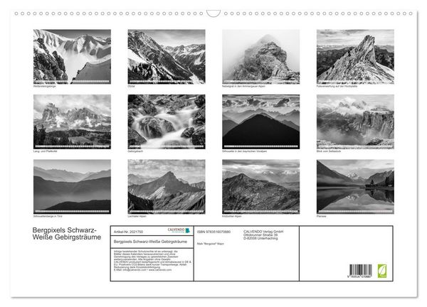Produktbild: Bergpixels Schwarz-Wei&szlig;e Gebirgstr&auml;ume (Wandkalender 2026 DIN A2 quer), CALVENDO Monatskalender