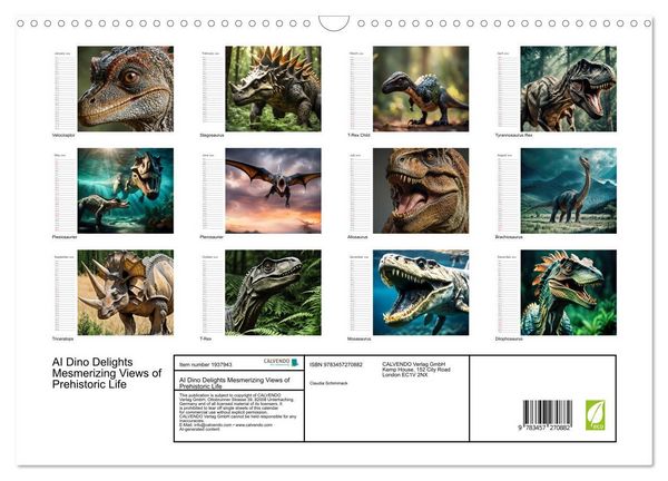 Produktbild: AI Dino Delights Mesmerizing Views of Prehistoric Life (Wall Calendar 2026 DIN A3 landscape), CALVENDO 12 Month Wall Calendar