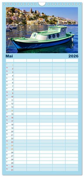 Produktbild: Familienplaner 2026 - Ein Tag auf Symi mit 5 Spalten (Wandkalender, 21 x 45 cm) CALVENDO