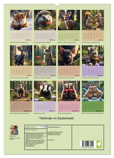 Produktbild: Tierkinder im Zauberwald (hochwertiger Premium Wandkalender 2026 DIN A2 hoch), Kunstdruck in Hochglanz