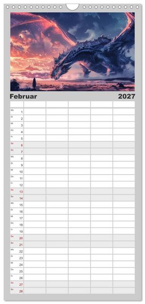 Produktbild: Familienplaner 2027 - Das Jahr der Drachen mit 5 Spalten (Wandkalender, 21 x 45 cm) CALVENDO