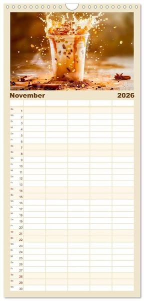 Produktbild: Familienplaner 2026 - Cappuccino, Latte und mehr - Der gro&szlig;e Kaffeekalender mit 5 Spalten (Wandkalender, 21 x 45 cm) CALVENDO