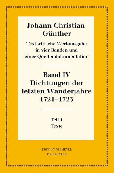 Produktbild: Dichtungen der letzten Wanderjahre 1721-1723