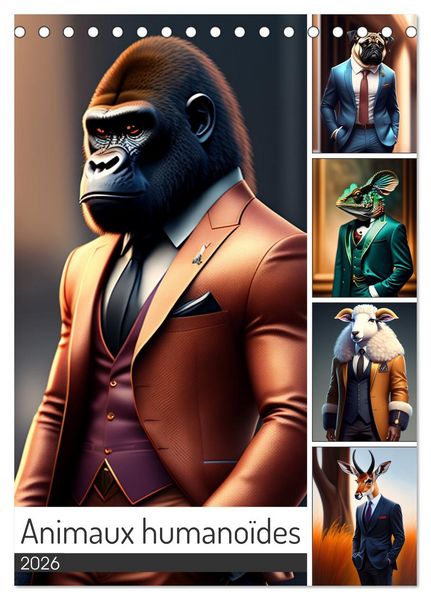 Animaux humanoïdes (Calendrier de bureau 2026 DIN A5 horizontal), CALVENDO calendrier mensuel