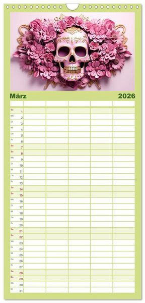 Produktbild: Familienplaner 2026 - Skull Flower - Totenkopf ART mit 5 Spalten (Wandkalender, 21 x 45 cm) CALVENDO