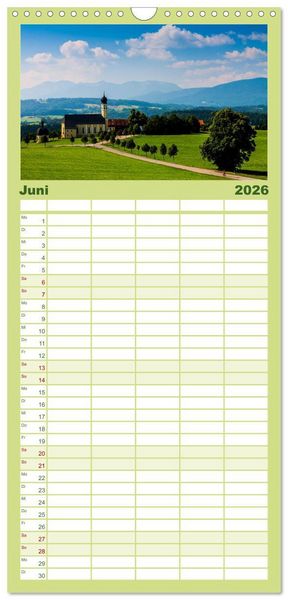 Produktbild: Familienplaner 2026 - Bayerische Landschaften mit 5 Spalten (Wandkalender, 21 x 45 cm) CALVENDO
