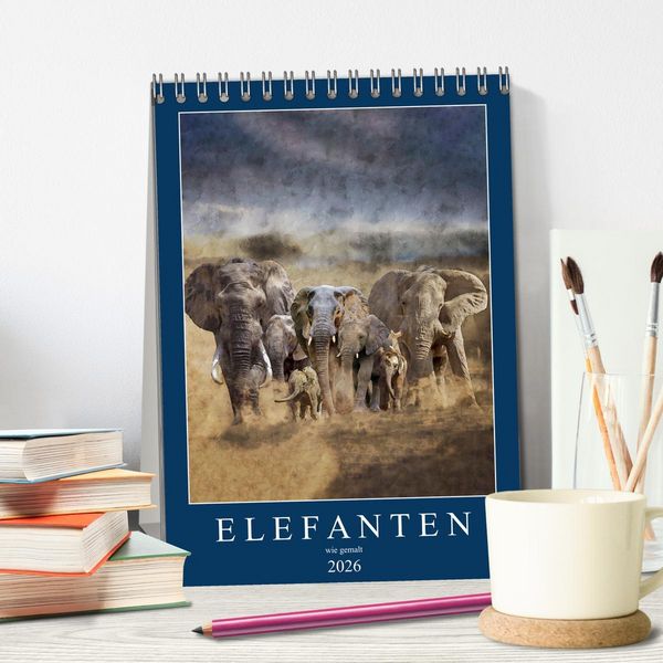 Produktbild: Elefanten - wie gemalt (Tischkalender 2026 DIN A5 hoch), CALVENDO Monatskalender