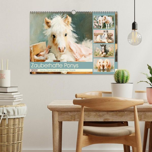 Produktbild: Zauberhafte Ponys. Kleine Pferdchen in lieblicher &Ouml;loptik (Wandkalender 2027 DIN A3 quer), CALVENDO Monatskalender