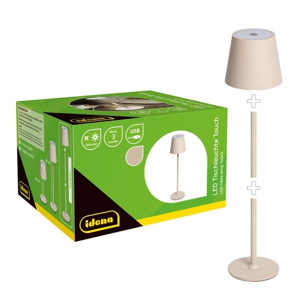 Produktbild: Idena LED Tischleuchte Touch Metall beige 11x24/38cm Akku USB dimmbar 3 Modi Innen und Au&szlig;en