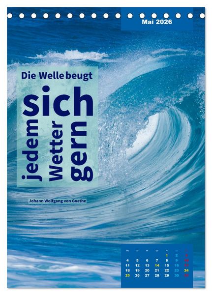 Produktbild: Verr&uuml;ckt nach MEER - Wellen - Strand - Zitate (Tischkalender 2026 DIN A5 hoch), CALVENDO Monatskalender