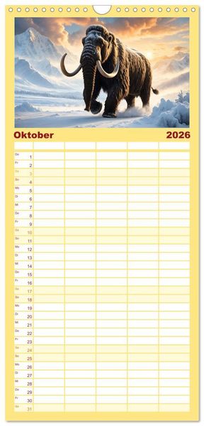 Produktbild: Familienplaner 2026 - Im urzeitlichen Reich des Mammuts mit 5 Spalten (Wandkalender, 21 x 45 cm) CALVENDO