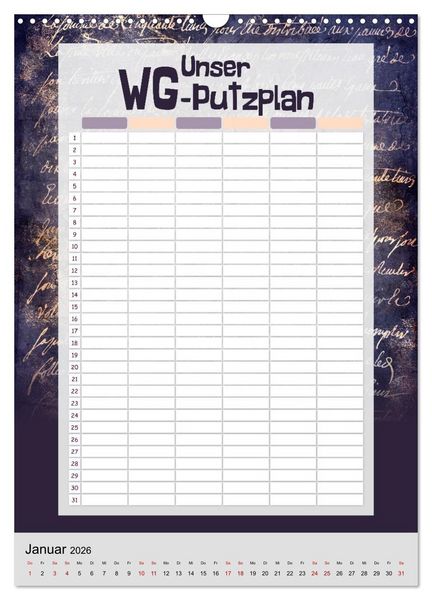 Produktbild: Gothic WG-Putzplan & Kalender 2026 (Wandkalender 2026 DIN A3 hoch), CALVENDO Monatskalender
