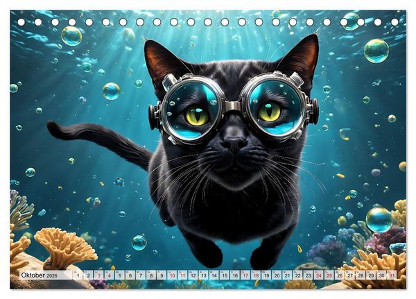 Produktbild: Katzen unter Wasser (Tischkalender 2026 DIN A5 quer), CALVENDO Monatskalender