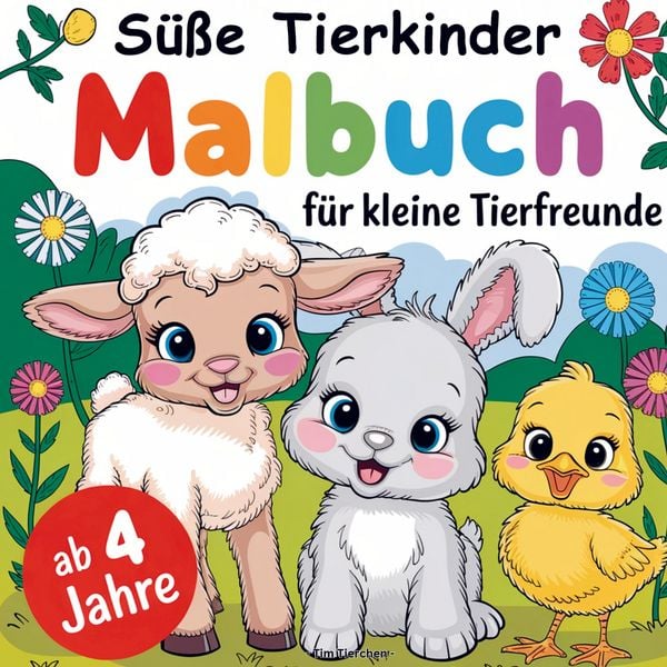 Produktbild: S&uuml;&szlig;e Tierkinder - Malbuch ab 4 Jahren mit 50 niedlichen Motiven von Tieren f&uuml;r kleine Tierfreunde