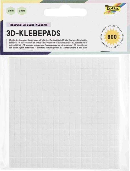 Produktbild: Folia  3D Klebepads, 800 St&uuml;ck, 5x5mm, in 2 und 3mm St&auml;rke, beidseitig selbstklebend