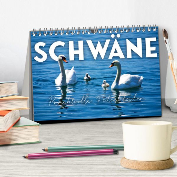 Produktbild: Schw&auml;ne - Prachtvolle Federkleider. (Tischkalender 2026 DIN A5 quer), CALVENDO Monatskalender