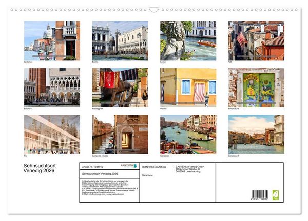 Produktbild: Sehnsuchtsort Venedig 2026 (Wandkalender 2026 DIN A2 quer), CALVENDO Monatskalender