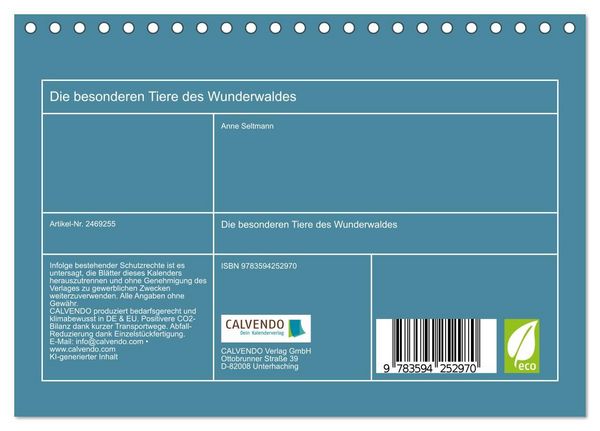 Produktbild: Die besonderen Tiere des Wunderwaldes (Tischkalender 2027 DIN A5 quer), CALVENDO Monatskalender