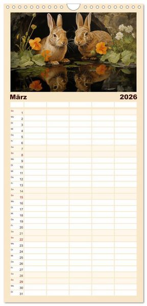 Produktbild: Familienplaner 2026 - Hasenliebe mit 5 Spalten (Wandkalender, 21 x 45 cm) CALVENDO