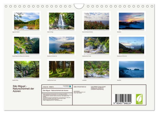 Produktbild: S&atilde;o Miguel - Natursch&ouml;nheit der Azoren (Wandkalender 2026 DIN A4 quer), CALVENDO Monatskalender