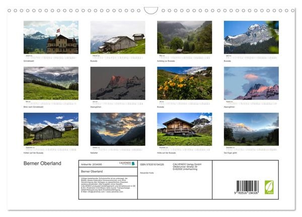 Produktbild: Berner Oberland (Wandkalender 2026 DIN A3 quer), CALVENDO Monatskalender
