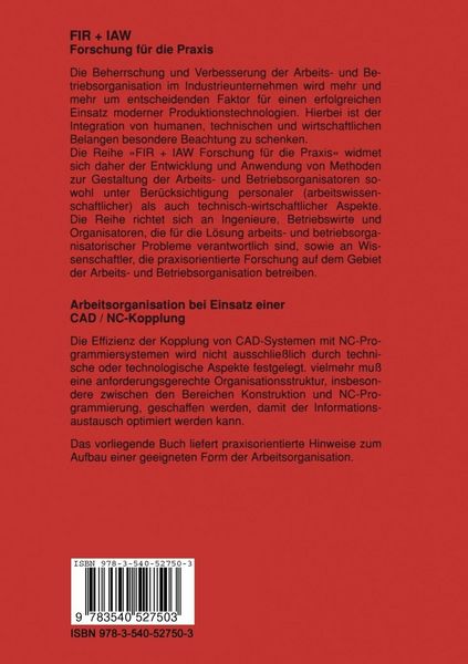 Produktbild: Arbeitsorganisation bei Einsatz einer CAD / NC &mdash; Kopplung