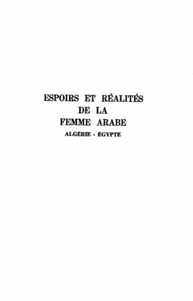 Produktbild: Espoirs Et Realites De La Femme Arabe (egypte- Algerie)