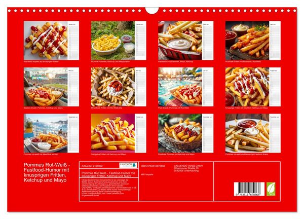 Produktbild: Pommes Rot-Wei&szlig; - Fastfood-Humor mit knusprigen Fritten, Ketchup und Mayo (Wandkalender 2026 DIN A3 quer), CALVENDO Monatskalender