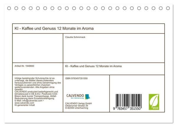 Produktbild: KI - Kaffee und Genuss 12 Monate im Aroma (Tischkalender 2026 DIN A5 quer), CALVENDO Monatskalender