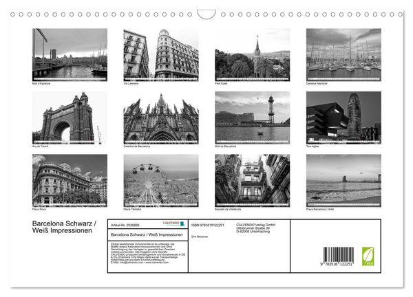Produktbild: Barcelona Schwarz / Wei&szlig; Impressionen (Wandkalender 2026 DIN A3 quer), CALVENDO Monatskalender