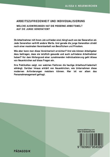 Produktbild: Arbeitszufriedenheit und Individualisierung. Welche Auswirkungen hat die moderne Arbeitswelt auf die junge Generation?