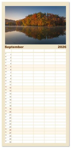 Produktbild: Familienplaner 2026 - Bezaubernde Bergseen mit 5 Spalten (Wandkalender, 21 x 45 cm) CALVENDO