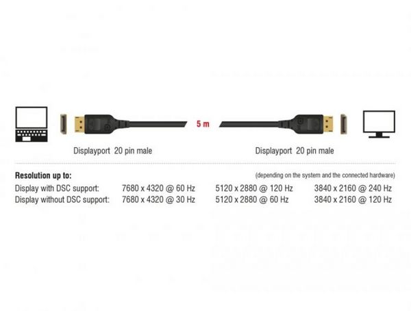 Produktbild: Delock DisplayPort Anschlusskabel DisplayPort Stecker 2m Schwarz 85660 vergoldete Steckkontakte, verdrillt, dreifach geschirmt
