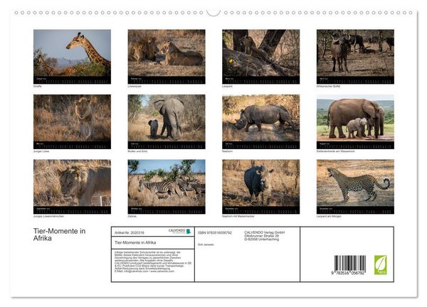 Produktbild: Tier-Momente in Afrika (hochwertiger Premium Wandkalender 2026 DIN A2 quer), Kunstdruck in Hochglanz