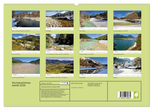 Produktbild: Wundersch&ouml;nes Isartal 2026 (hochwertiger Premium Wandkalender 2026 DIN A2 quer), Kunstdruck in Hochglanz
