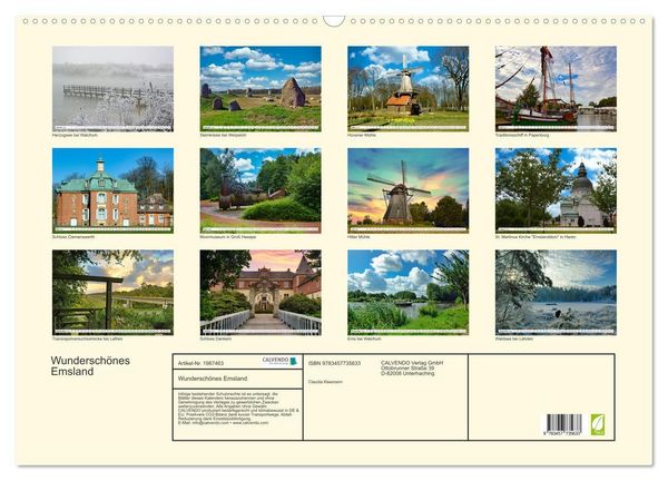 Produktbild: Wundersch&ouml;nes Emsland (Wandkalender 2026 DIN A2 quer), CALVENDO Monatskalender