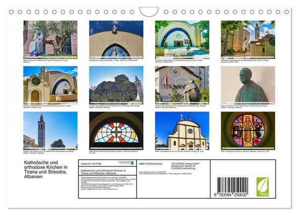 Produktbild: Katholische und orthodoxe Kirchen in Tirana und Shkodra, Albanien (Wandkalender 2027 DIN A4 quer), CALVENDO Monatskalender