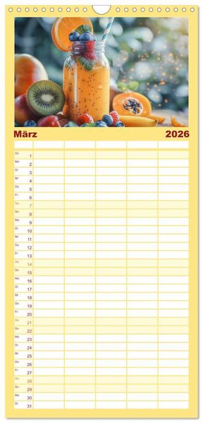 Produktbild: Familienplaner 2026 - Leckere Smoothies mit 5 Spalten (Wandkalender, 21 x 45 cm) CALVENDO
