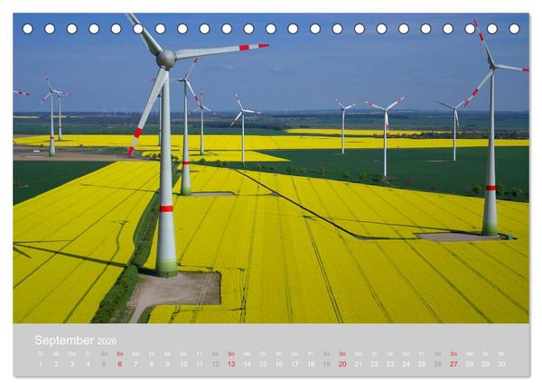Produktbild: Windkraftanlagen aus der Luft fotografiert (Tischkalender 2026 DIN A5 quer), CALVENDO Monatskalender