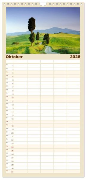 Produktbild: Familienplaner 2026 - Toskana &ndash; Traumlandschaft in Italien mit 5 Spalten (Wandkalender, 21 x 45 cm) CALVENDO