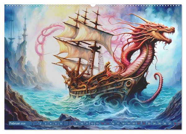 Produktbild: Fantasie-Drachensegelschiffe (Wandkalender 2026 DIN A2 quer), CALVENDO Monatskalender