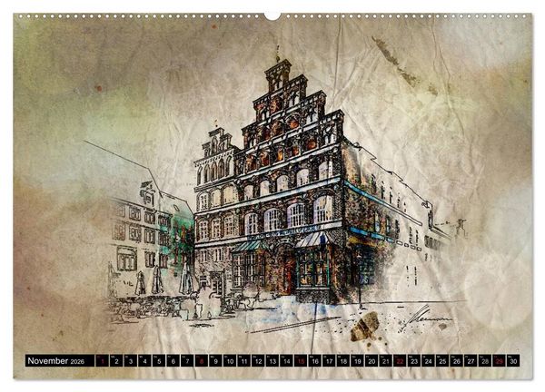 Produktbild: L&uuml;neburger Skizzen (hochwertiger Premium Wandkalender 2026 DIN A2 quer), Kunstdruck in Hochglanz