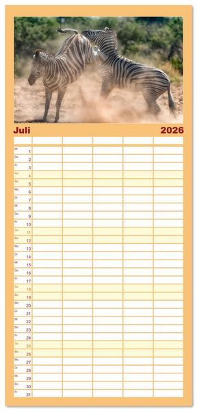Produktbild: Familienplaner 2026 - Action in der Savanne mit 5 Spalten (Wandkalender, 21 x 45 cm) CALVENDO
