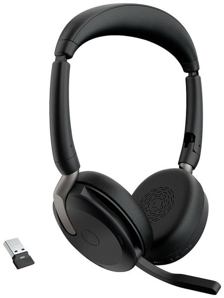 Jabra Evolve2 65 Flex Link380a UC + Ladepad Computer On Ear Headset Bluetooth® Stereo Schwarz Noise Cancelling Headset