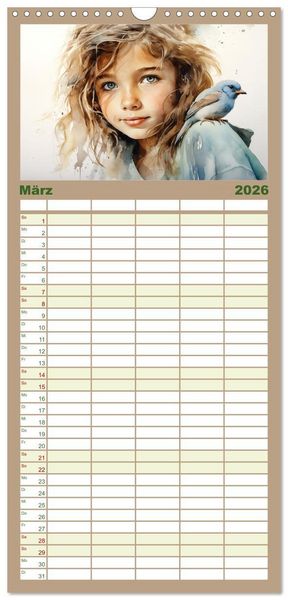Produktbild: Familienplaner 2026 - Kinder und Tiere mit 5 Spalten (Wandkalender, 21 x 45 cm) CALVENDO