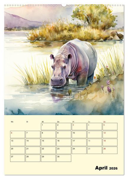 Produktbild: Sch&ouml;ne Aquarelle. Darstellungen von Afrikas Wildtieren (Wandkalender 2026 DIN A2 hoch), CALVENDO Monatskalender