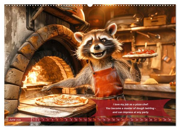 Produktbild: Funny charming animals as pizza chef (High Quality Premium Wall Calendar 2026 DIN A2 landscape),CALVENDO 12 Month Wall Calendar