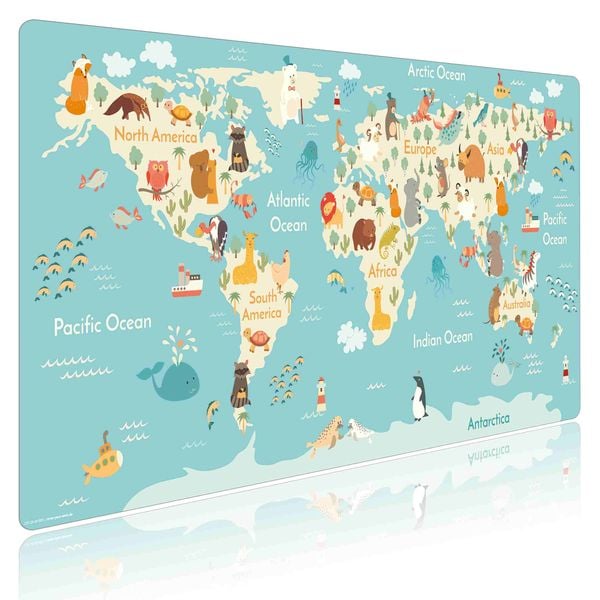 Produktbild: Cover-your-desk Schreibtischunterlage f&uuml;r Kinder und Sch&uuml;ler Weltkarte, aus hochwertigem Vinyl , 84 x 40 cm