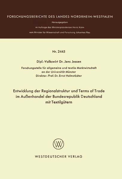 Produktbild: Entwicklung der Regionalstruktur und Terms of Trade im Au&szlig;enhandel der Bundesrepublik Deutschland mit Textilg&uuml;tern